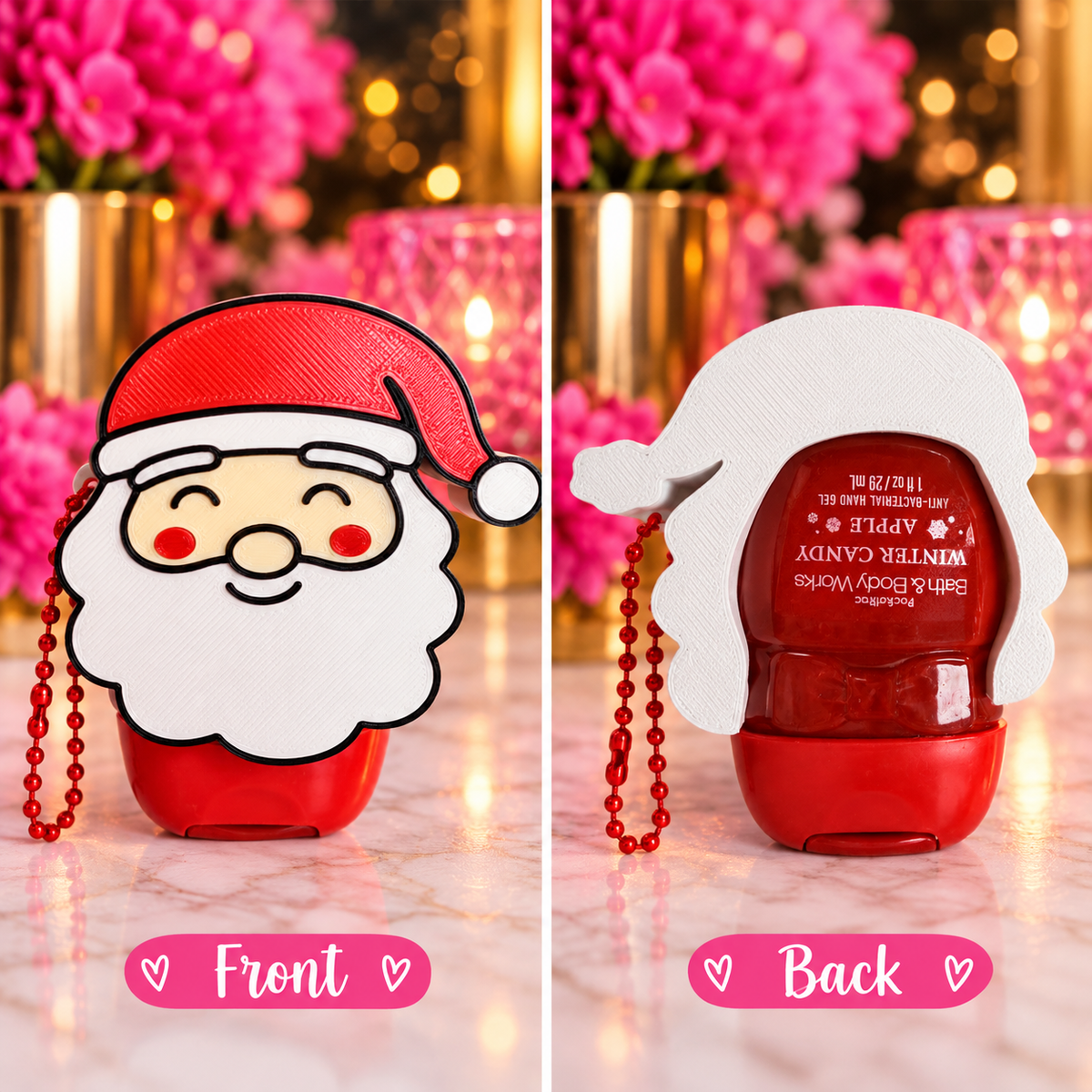 Santa PocketBac Hand Sanitizer Holder | 3D Printed Christmas Keychain